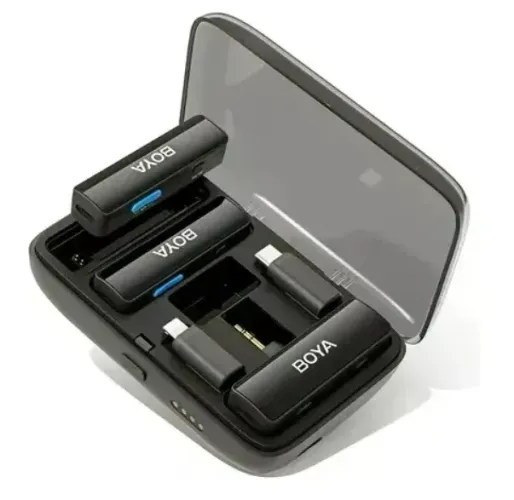 Microfone Boya Lapela Sem Fio Duplo Boyalink + Case Recarga
