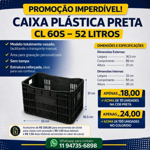 Promoção de caixas Plásticas Hortifruti preto