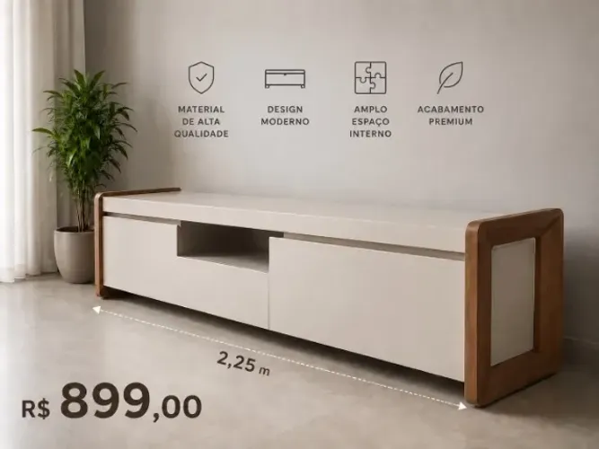 RACK SUPER ELEGANTE - OFF WHITE E FREIJÓ 2,25M