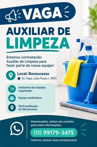 Estamos Contratando Auxiliar de Limpeza com Urgência!!
