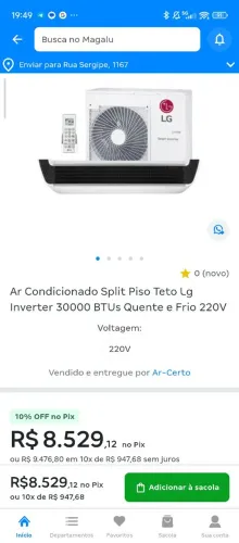 Ar condicionadoLG 30mil BTUs completo evaporadora e condensadora Smart inverter