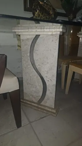 Vendo mesa de de vidro 12 mm disotado com pés de granito e 6 cadeiras