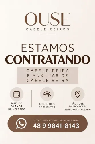 Salão Contrata Cabeleireira e Auxiliar de Cabeleireira