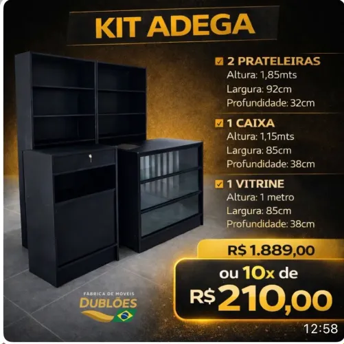 Balcão    Adega  preto  kit completo fabrica 