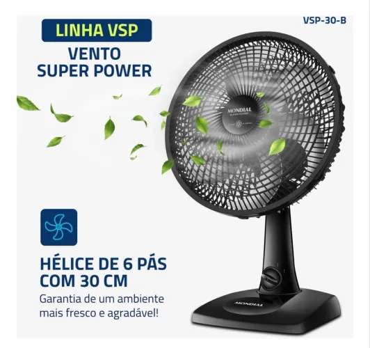 Ventilador de Mesa 30cm Super Power Mondial 60W VSP-30-B