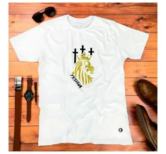 Camiseta Masculina Branca Leão Yeshua Tam G