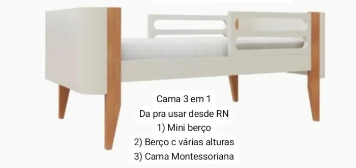 Berço 3 em 1 marca Bo - de recém nascido até adolescência 
