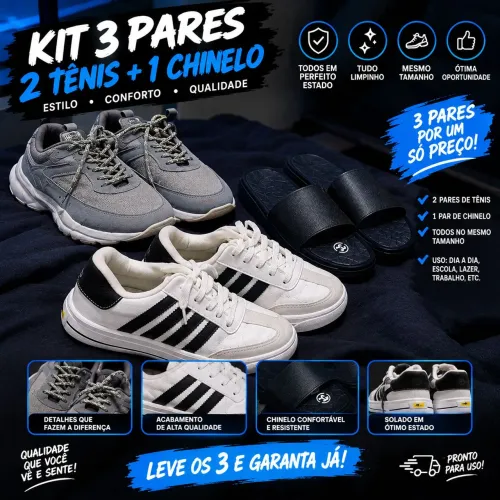 Kit de 2 pares de tênis e um chinelo.. numeração 35/36
