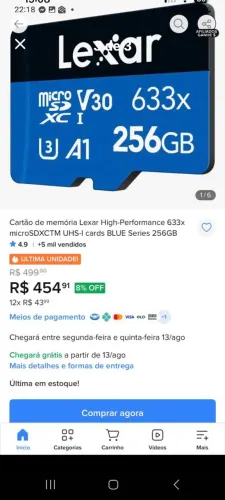 Cartão de memória lexar
