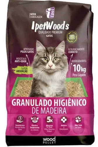 Vendo granulados higiênicos de madeira para gatos de 10kg Ipet Woods