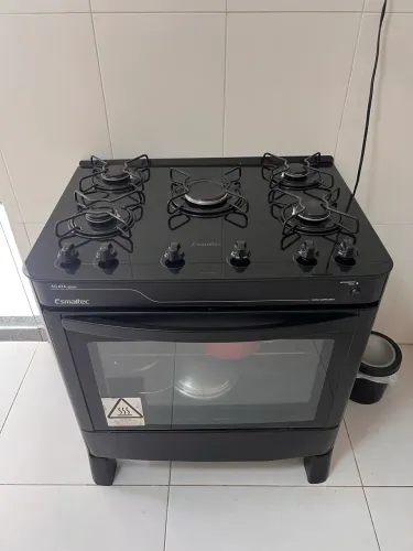 Fogão 5 Bocas Esmaltec Ágata Glass Preto - Mesa de Vidro