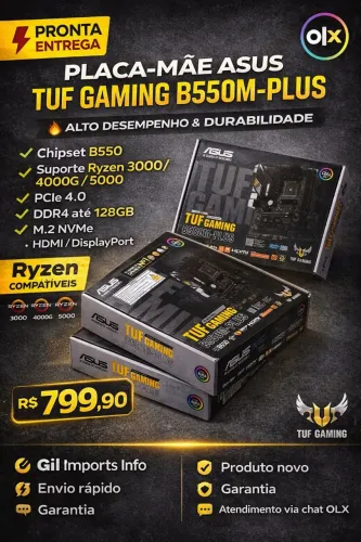 Placa-mãe ASUS TUF Gaming B550M-PLUS | Ryzen | Nova