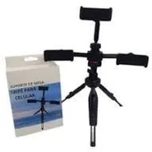 Tripé De Mesa Para Live Simultânea Suporte Com Multi Clip 3 Em 1