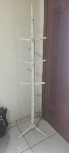 Mancebo Cabideiro De Chão Madeira Torneada Vintage Branco
