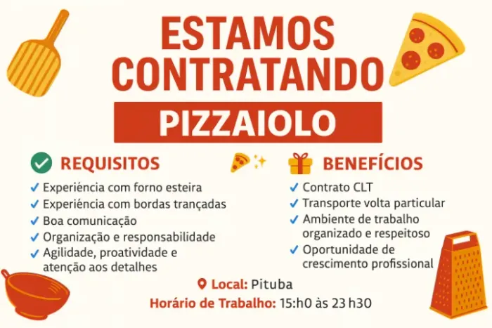 Vaga - Pizzaiolo em Pizzaria Delivery na Pituba