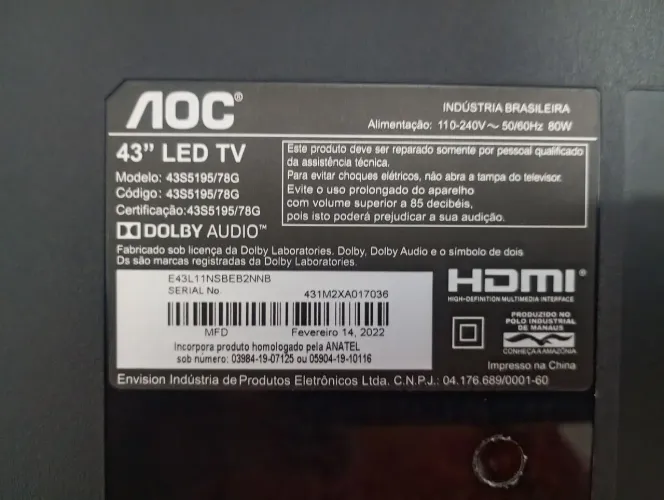 Tv AOC 43' e tv LG 32' com defeito