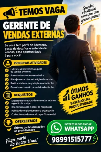 Vaga para gerente de vendas externas