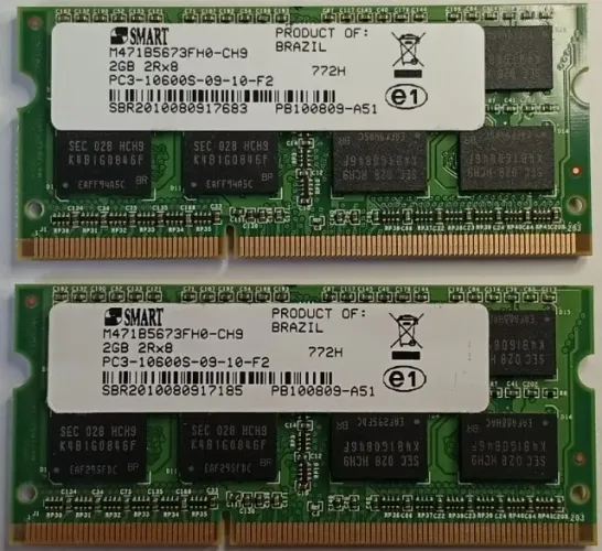 Memória RAM Notebook Smart DDR3 PC3-10600S 4Gb 2x2GB 1333Mhz