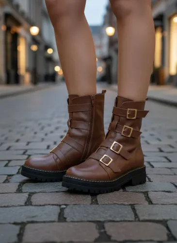 Bota coturno sola tratorada de couro