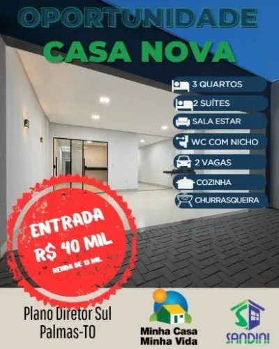 Oportunidade!! Casa Nova 3Q - Apenas R$ 40 Mil de Entrada