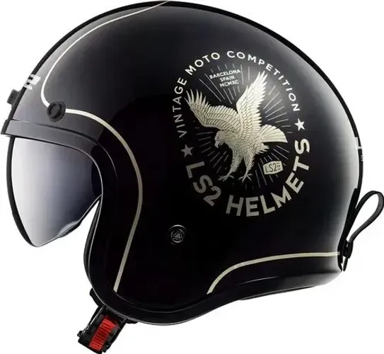 Capacete Aberto Ls2 Spitfire Of599 Flier Preto Dourado Moto Harley Davidson Viseira Fume