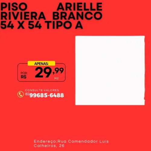 Piso Cerâmico Riviera 54x54 Tipo A Branco Mate ARIELLE