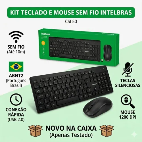 Kit Teclado e Mouse Sem Fio CSI50 Intelbras