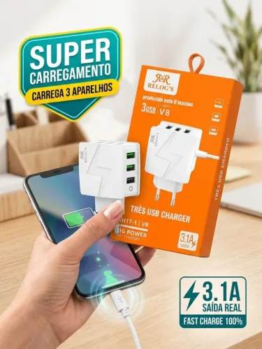 Carregador Turbo V8 Com 3 USB