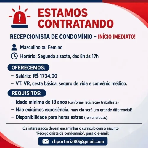 VAGA RECEPCIONISTA DE CONDOMINIO
