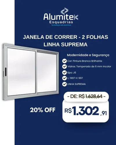 Janela Alumínio 2 Folhas 1,99 x 0,99