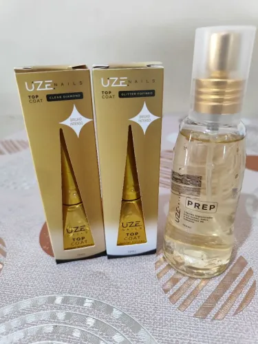 Kit Uze Nails - Top Coat Clear Diamond, Top Coat Glitter Fofíneo, Prep Higienizador