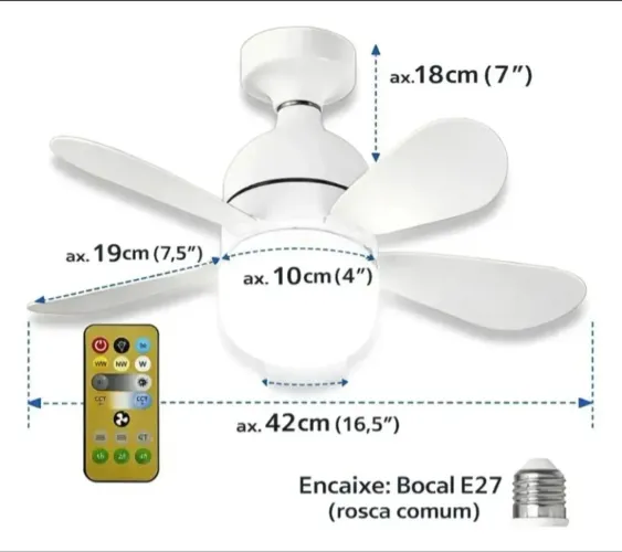 Ventilador de Teto LED 5 Pás Super Silencioso Bivolt + Luz Regulável e Controle