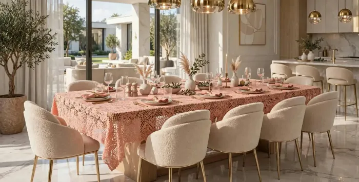 Toalha Renda Filê 3,10x1,70m 10 Lugares Salmão Luxo