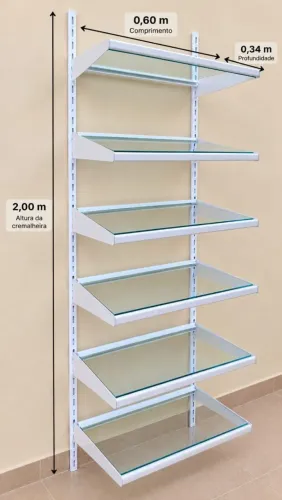Estante Expositora de Vidro Temperado 6 Prateleiras - 60cm