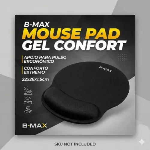 Mousepad BM751 com Apoio de Gel Ergonômico Preto 22x26x1.5 cm para Gamers e Home Office