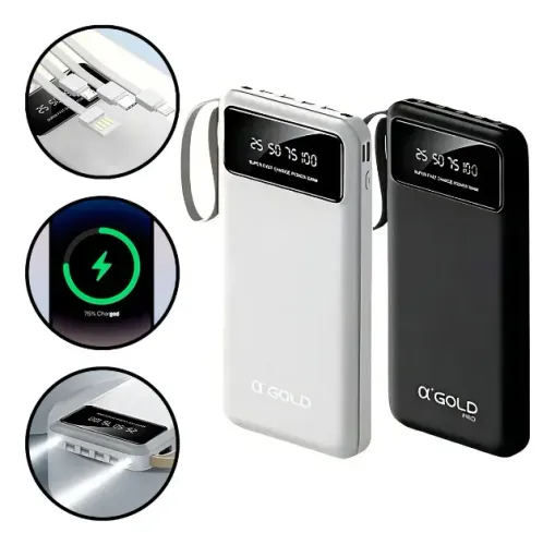 Carregador Portátil Power Bank 10000mAH Universal Com Lanterna, Visor E Suporte Para Celul