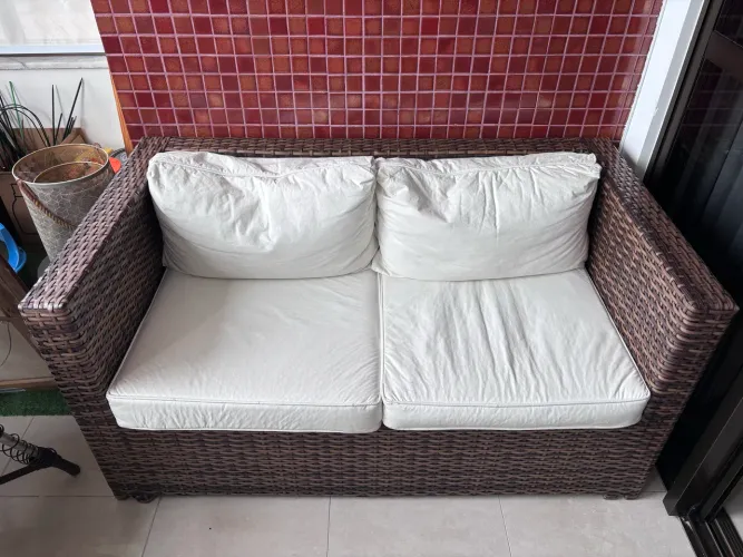 Conjunto Varanda em Fibra Sintética - Sofá + 4 Poltronas + Mesa de Granito Beje Bahia