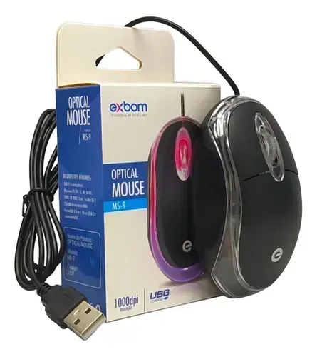 MOUSE USB OPTICO EXBOM PRETO MS-09