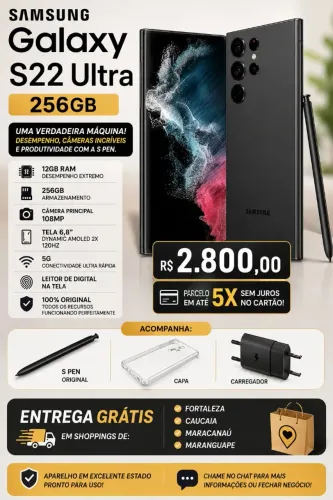 Samsung S22 ultra novo sem marcas de uso