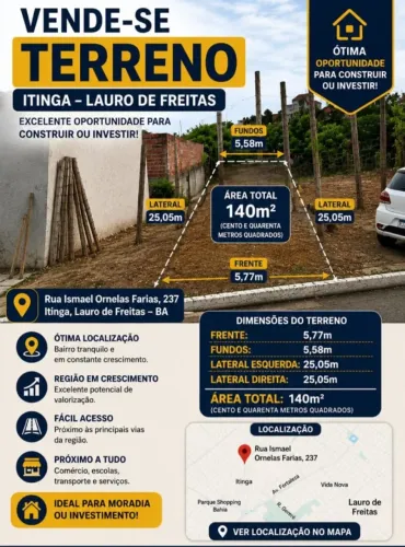 Terreno na Itinga - Lauro de Freitas, 140m²