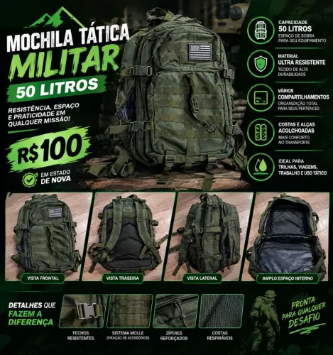 Mochila tática militar 50 litros
