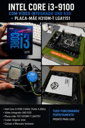 Kit Intel i3-9100 com Vídeo Integrado + H310M-T