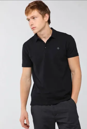 Polo Masculina Dudalina Bordado Preta
