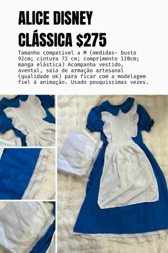 Cosplay Alice Disney Classica Animaçao Fiel Fantasia Com Saia de Armaçao
