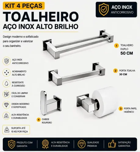 Kit Acessórios Banheiro/lavabo 4 Peças Aço Inox 304 R4dolt