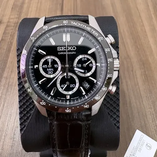 Relógio Seiko Spirit SBTR021 Cronógrafo Preto Novo Original Japão Pulseira Couro