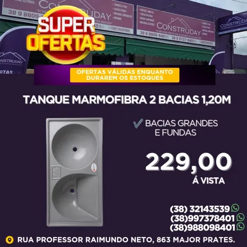 Tanque 2 Bacias de Marmofibra 1,20x60 