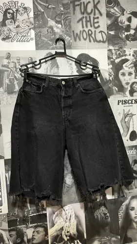 jorts jeans preto destroyed zara