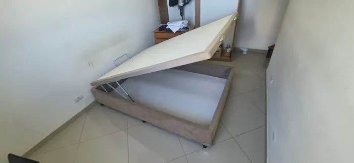 CAMA CASAL BOX SuedeBEGE