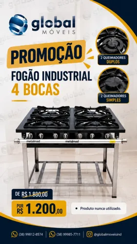 Fogão Industrial Metalmaq 4 Bocas Baixa Pressão - Perfeito Estado